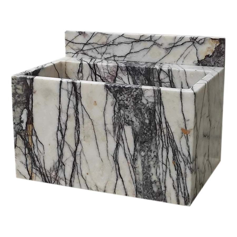 New York Marble Wall-Mount Bathroom Sink with Backsplash (W)16" (L)24" (H)12"