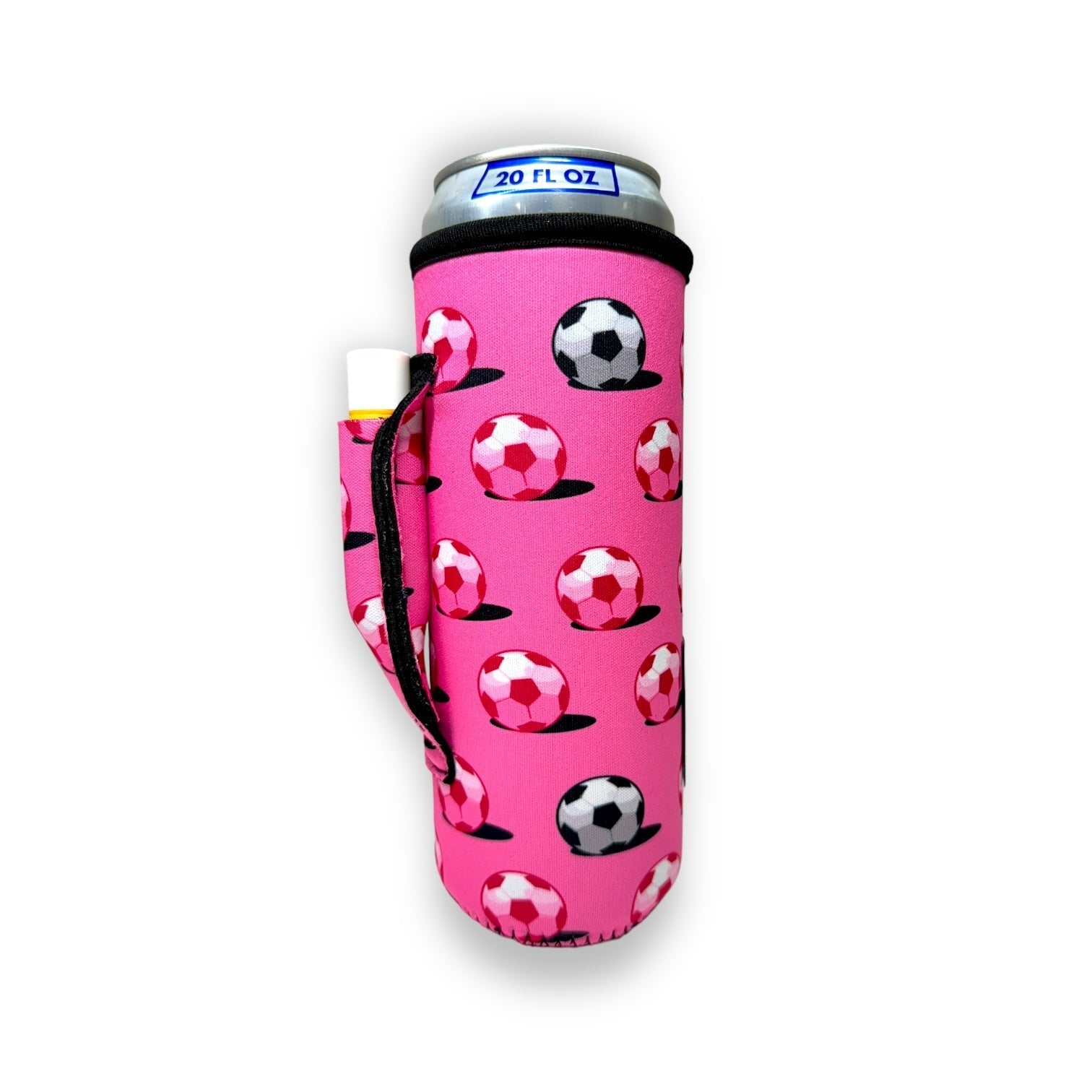 Pink Soccer 16-24oz Soda & Water Bottle / Tallboy Can Handler™