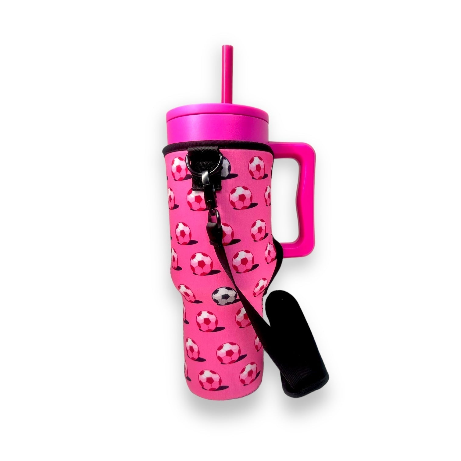 Pink Soccer 40oz Tumbler With Handle Sleeve