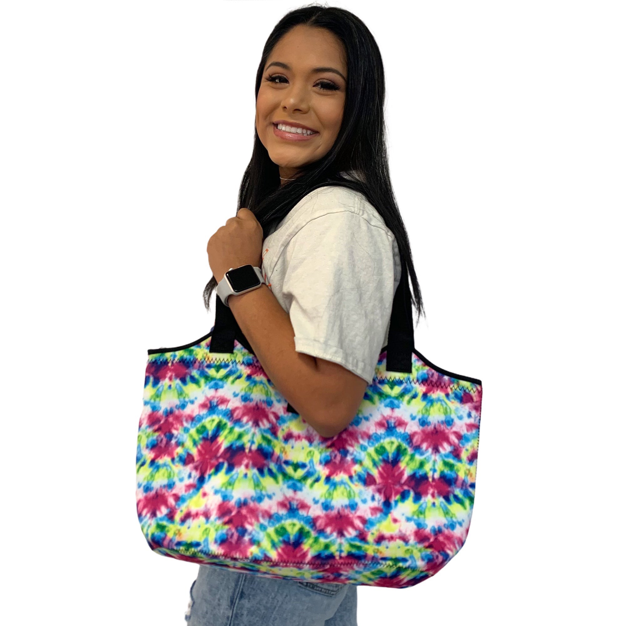 Purple Tie Dye Pocket Neoprene Tote