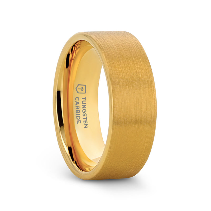 AUDEN Gold Plated Flat Brushed Finished Tungsten Wedding Ring - 4mm 6mm & 8mm