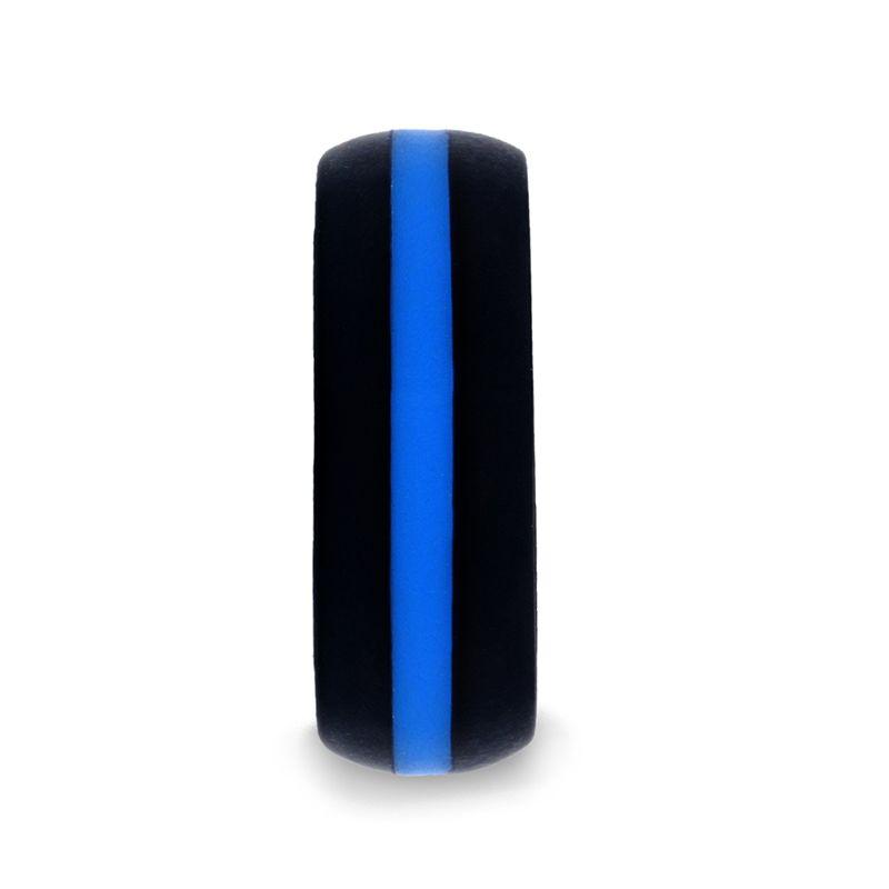 Matte Black Men's Silicone Ring With Vibrant Blue Colored Inlay - 8mm