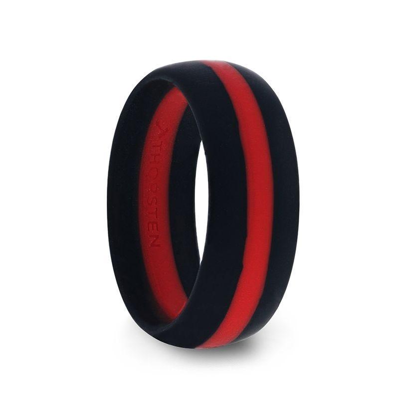 Matte Black Men's Silicone Ring With Vibrant Red Colored Inlay - 8mm