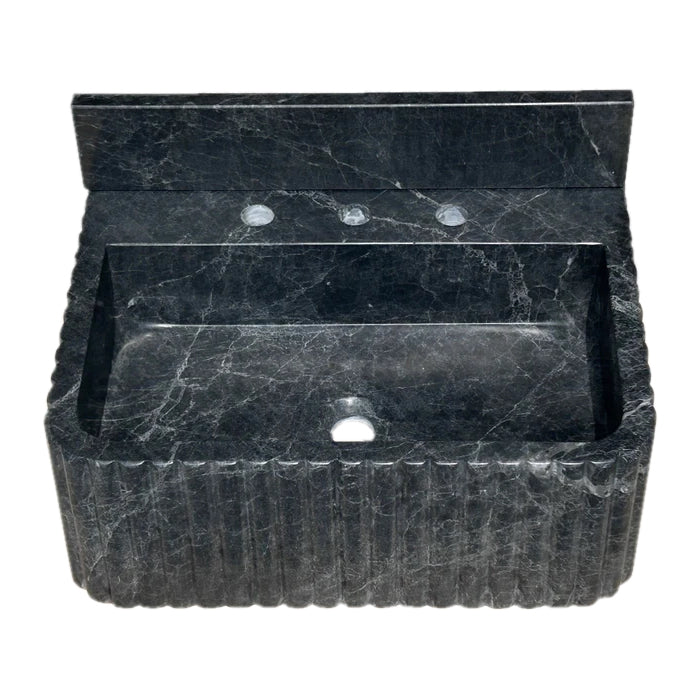 Sirius Black Marble Wall-mount Bathroom Sink Ribbed with 4" Backsplash (W)16" (L)20" (H)8"