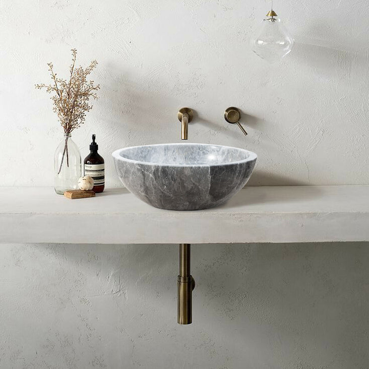 Sirius Gray Marble Vessel Above Vanity Bathroom Sink Polished (D)15" (H)6"