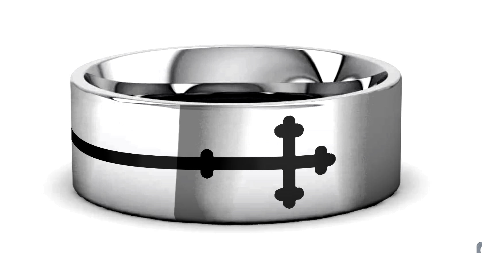 SIDEWAYS CROSS on Flat Tungsten Carbide Ring