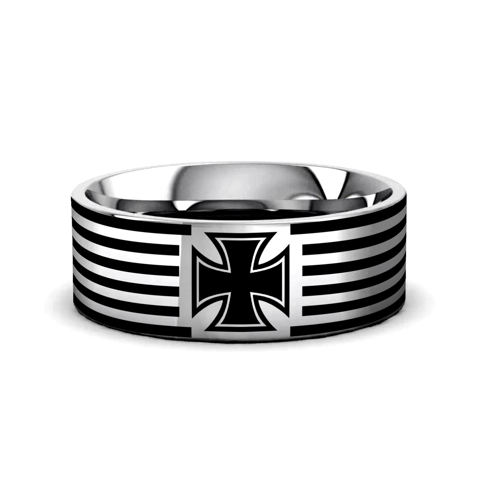 IRON CROSS on Flat Tungsten Carbide Ring