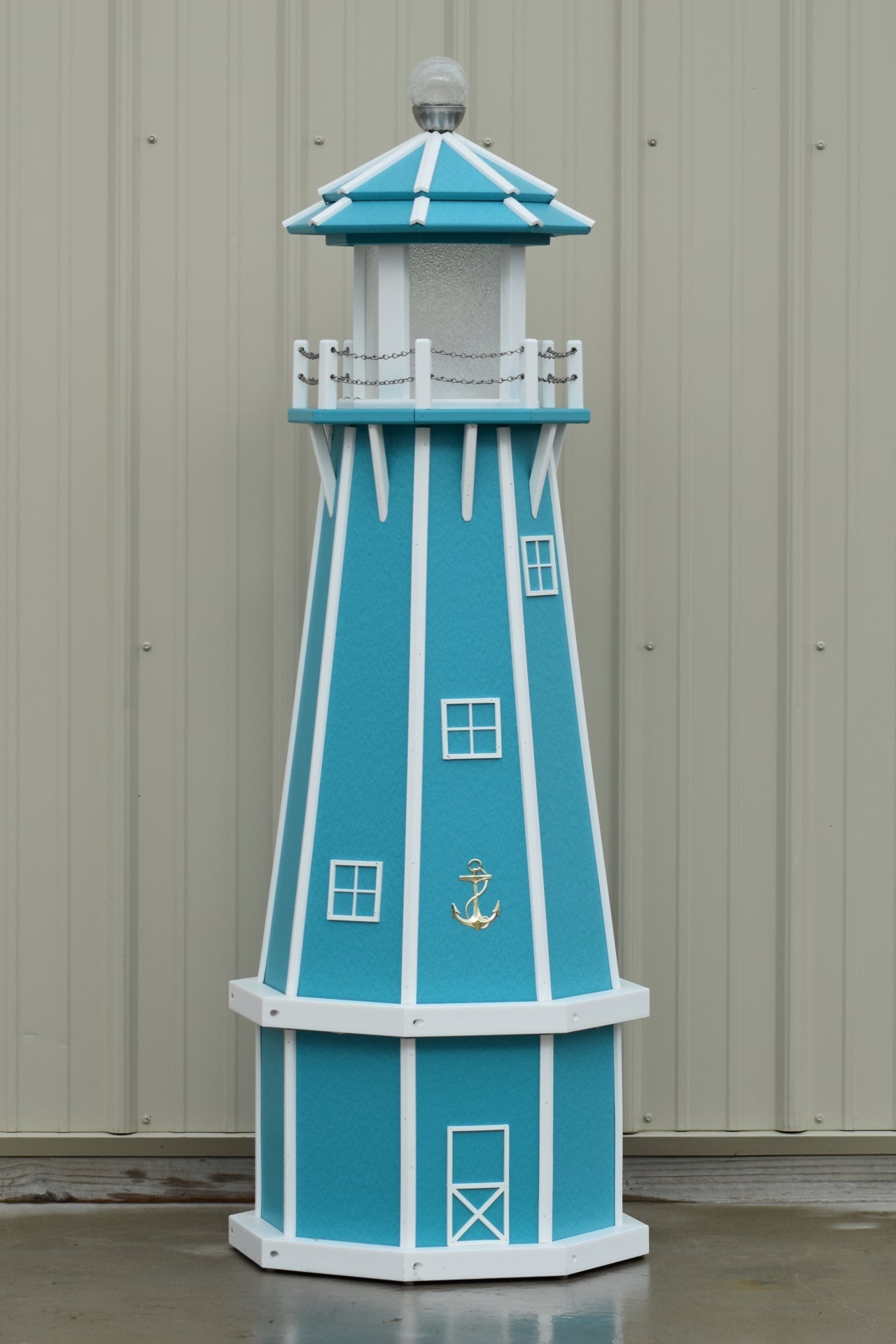 5 ft. Octagon Solar and Electric Powered Poly Lighthouses Aruba Blue with White trim