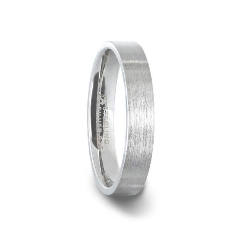 ARISTA Silver Brushed Finish Flat Style Women's Wedding Band - 4mm