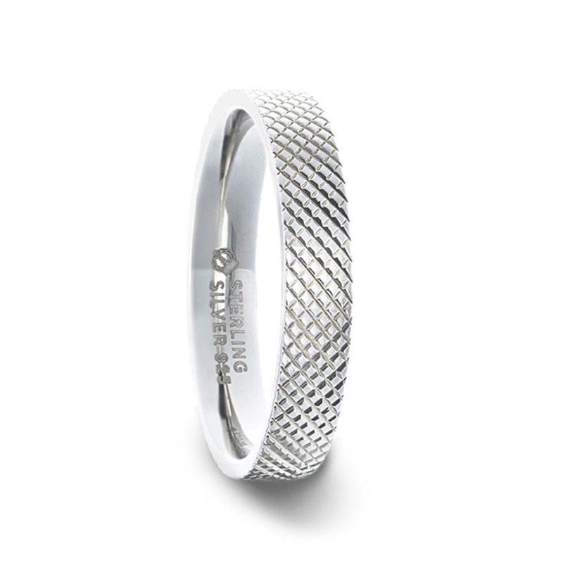 NOBILIA Silver Cross-Hatched Finish Flat Style Wedding Band - 4mm