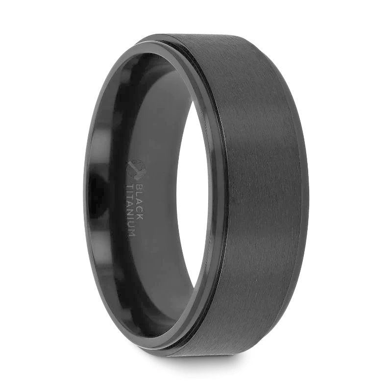 BABYLON Flat Black Titanium Ring with Brushed Raised Center & Polished Edges - 8mm