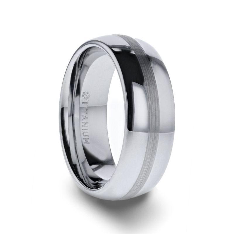 NELSON Domed Titanium Ring with Brushed Stripe - 8mm