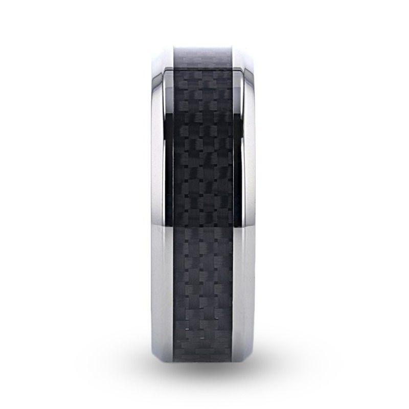 COLOSSEUM Black Carbon Fiber Inlay Titanium Wedding Band - 8mm