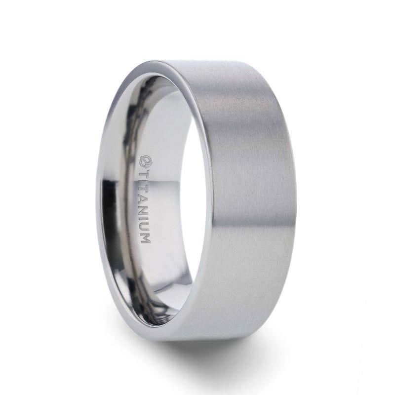 SOLAR Flat Profile Brushed Finish Men’s Titanium Wedding Band - 6mm & 8mm