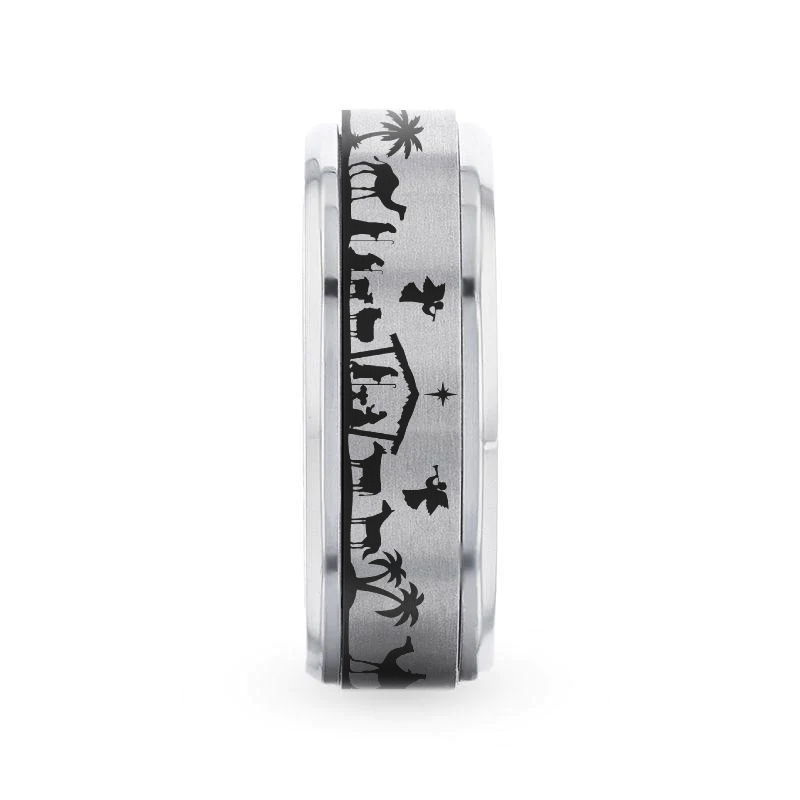 NATIVITY SCENE on Spinning Tungsten Carbide Ring