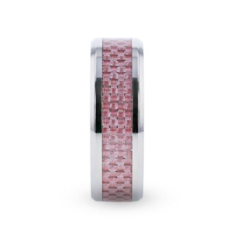 DOMINIQUE Pink Carbon Fiber Inlaid Titanium Flat Polished Finish Band With Beveled Edges - 8mm