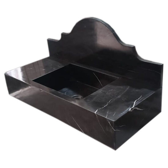 Toros Black Marble Wall-mount Bathroom Sink with Backsplash Polished (W)15" (W)33" (H)6"