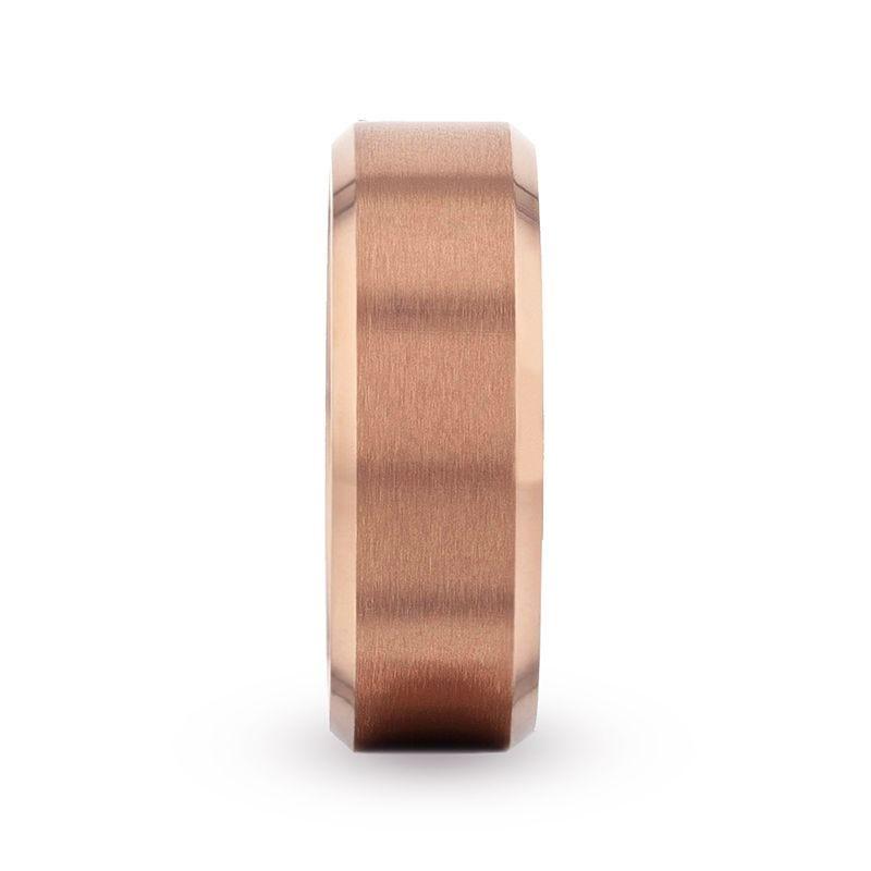 GLORY Rose Gold Plated Brushed Finish Center Titanium Men's Wedding Band With Polished Beveled Edges - 8mm