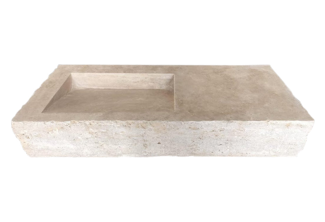 Troia Light Travertine Rustic Rectangular Wall-mount Bathroom Sink (W)16" (L)36" (H)10"