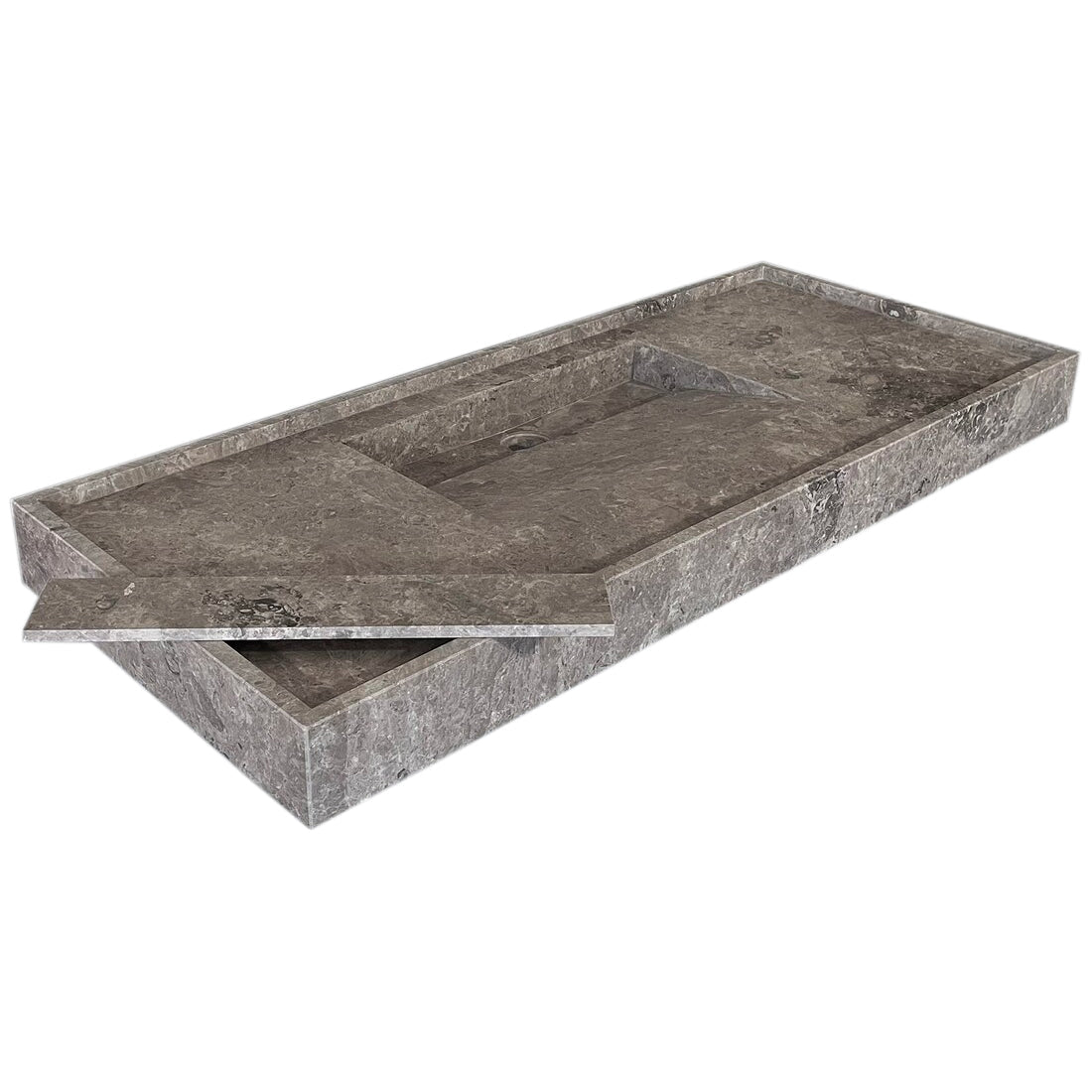 Tundra Grey Marble Rectangular Wall-mount Bathroom Sink Hidden Drain (W)20" (L)48" (H)5"