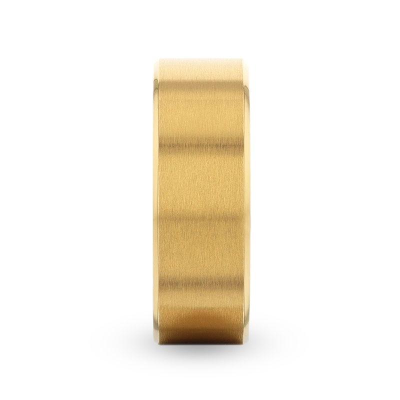 AURELIANO Yellow Gold Plating Titanium Men's Wedding Band With Flat Brushed Finish Center And Rounded Polished Edges - 8mm