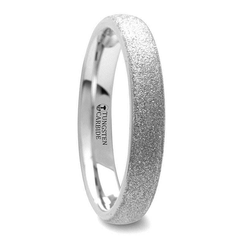 QUARTZ Domed Tungsten Carbide Ring with Sandblasted Crystalline Finish - 4mm