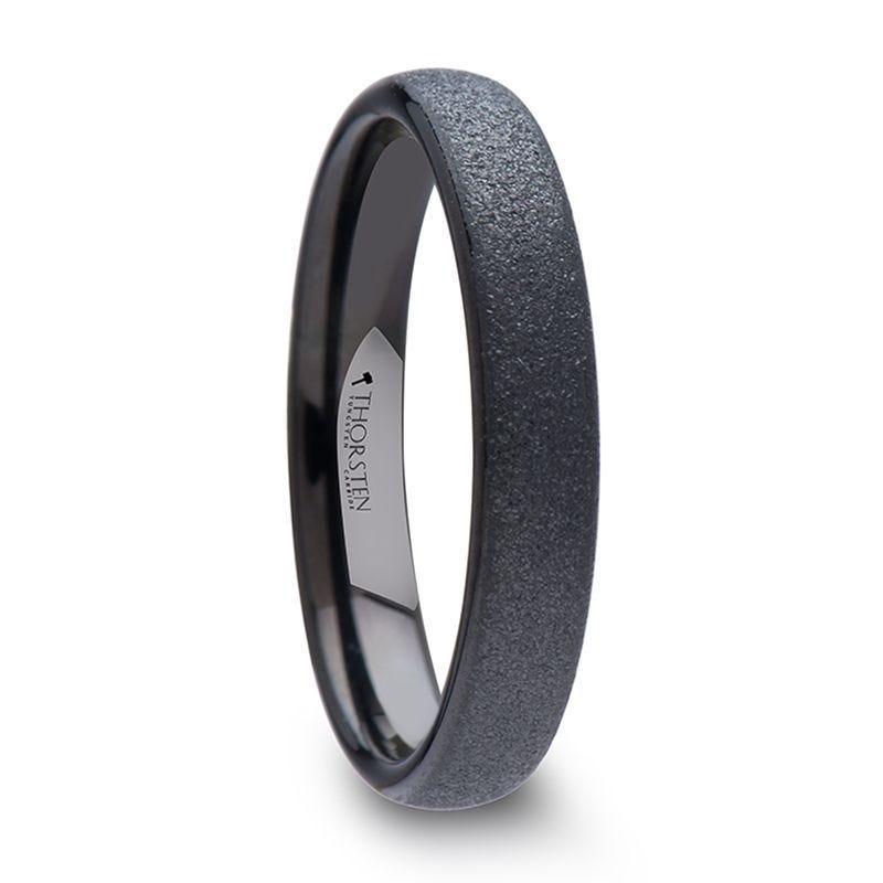 OBSIDIAN Domed Women's Black Tungsten Carbide Ring with Sandblasted Crystalline Finish - 4mm