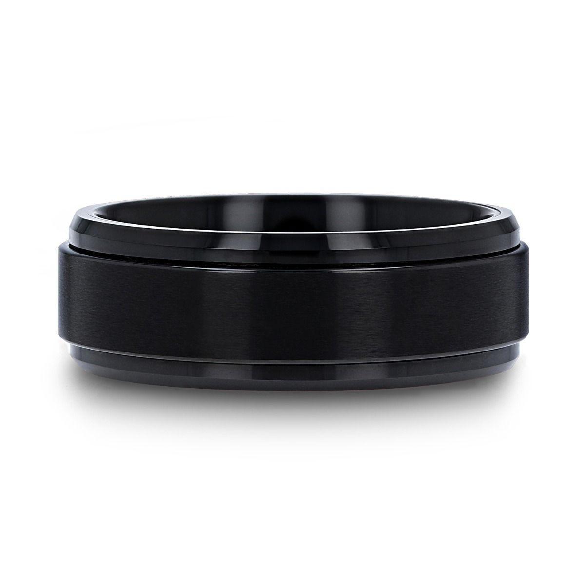 REVOLVE Black Tungsten Brushed Finish Spinner Polished Base Spinning Band - 6mm & 8mm