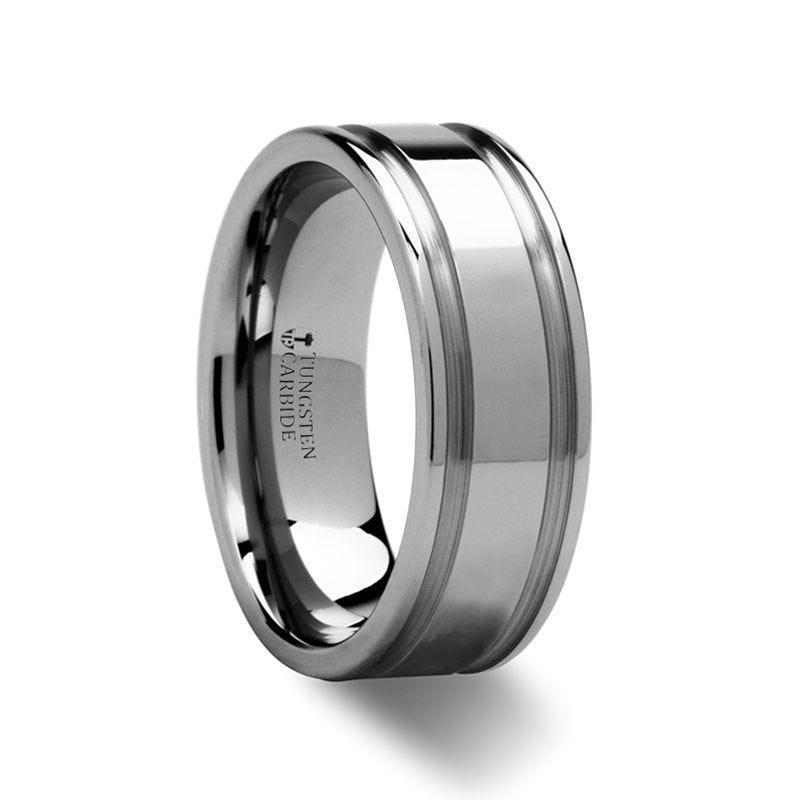 MOSCOW Tungsten Carbide Band with Dual Offset Brushed Grooves - 8mm