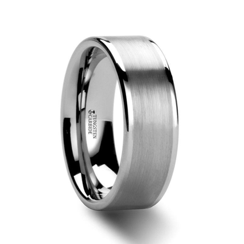 AIRES Flat Brush Finish Center Polished Edges Tungsten Carbide Ring - 4mm - 10mm