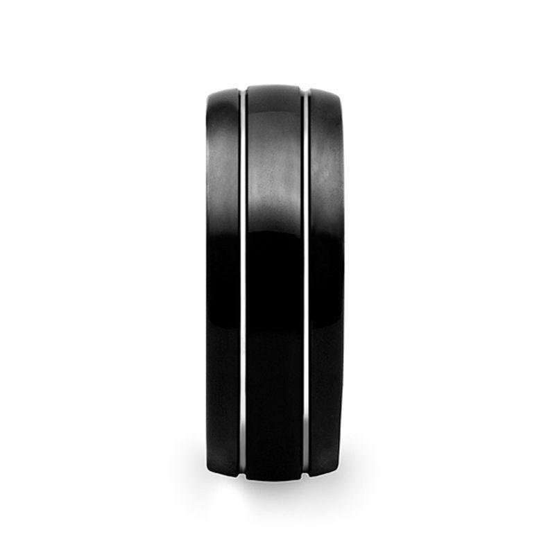 ECLIPSE Domed Black Tungsten Ring with Polished Offset Grooves - 6mm & 8mm