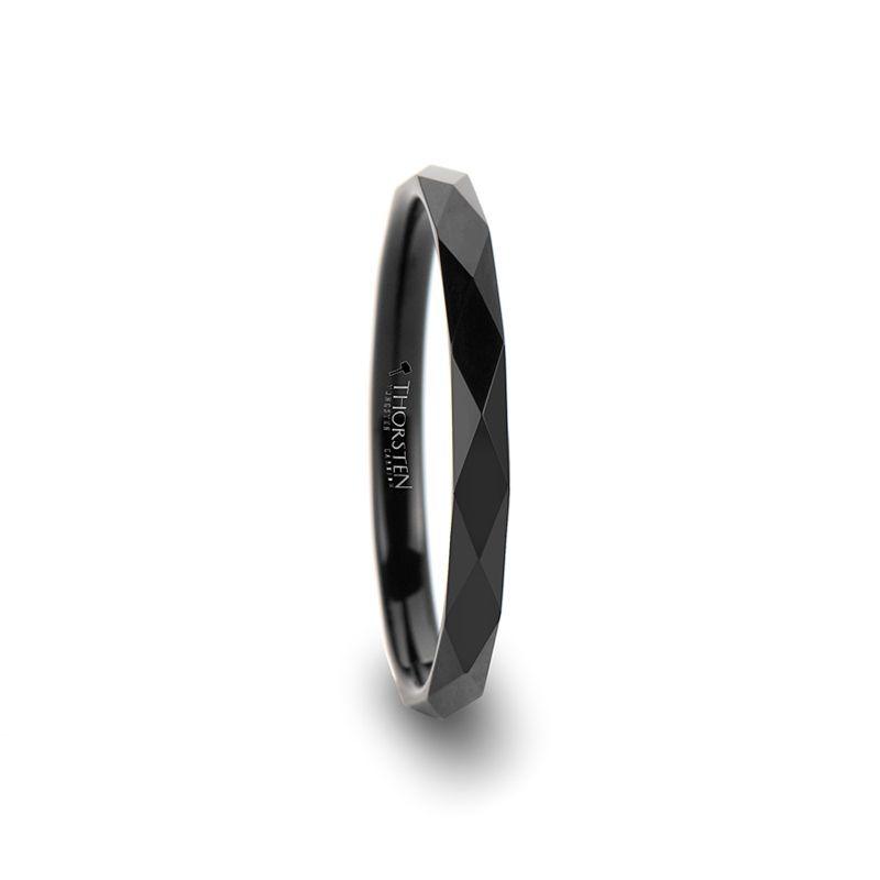 MIAMI Diamond Faceted Black Tungsten Ring for Women - 2mm