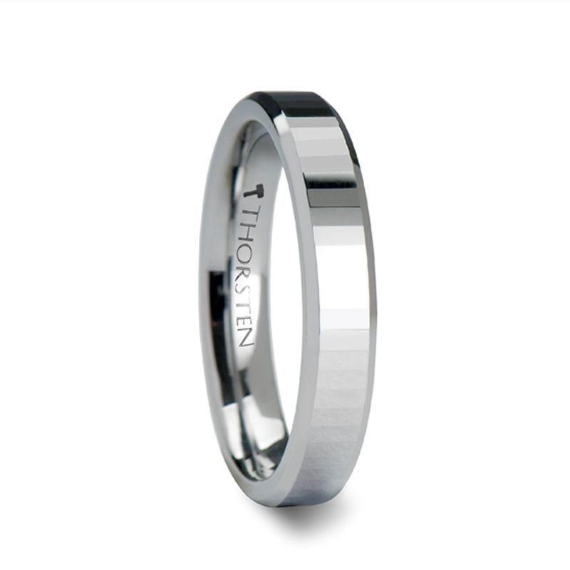 TEREZZA Beveled Tungsten Carbide Wedding Ring with Narrow Rectangular Facets - 4mm & 6mm