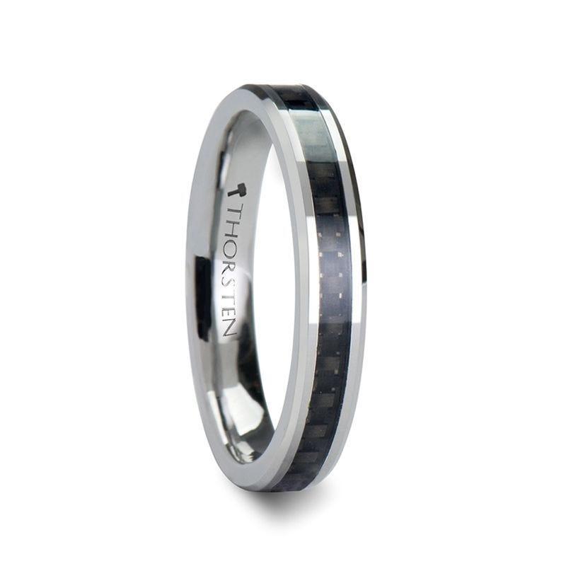 MAXIMA Beveled Tungsten Carbide Ring with Black Carbon Fiber Inlay - 4mm & 6mm