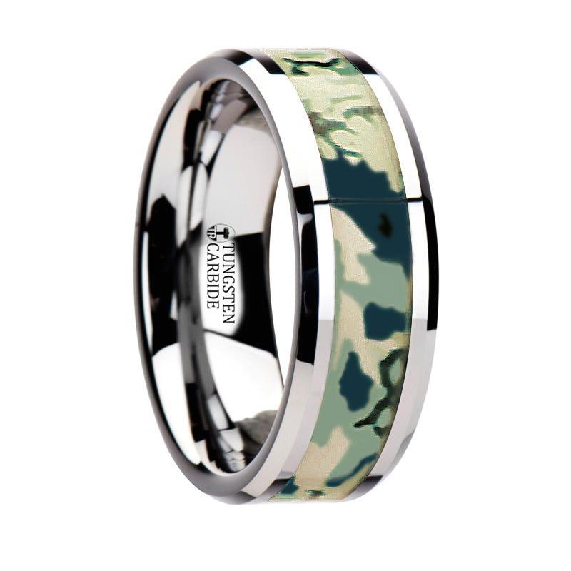 GENERAL Tungsten Wedding Ring with Blue and White Camouflage Inlay - 6mm - 10mm