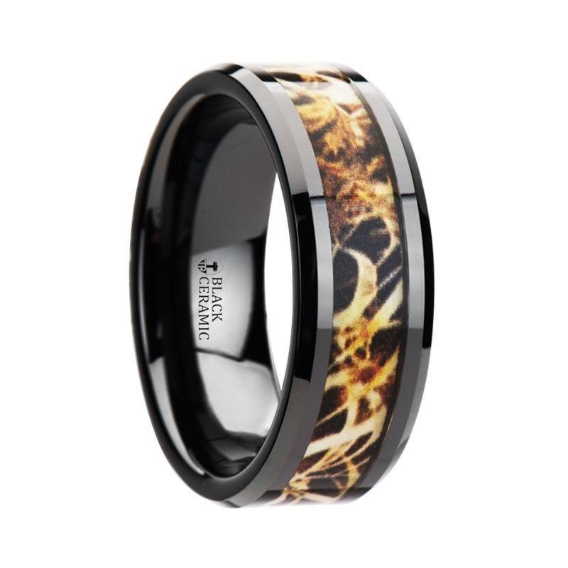 TUNDRA Black Ceramic Band with Leaves Grassland Camo Inlay - 8mm