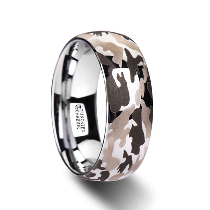 BATTALION Domed Tungsten Carbide Ring with Laser Engraved Camo Pattern - 6mm - 10mm