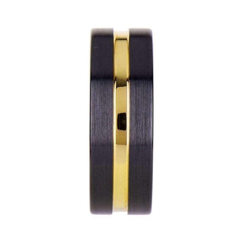 VIVALDI Black Ceramic Wedding Band With Yellow Gold Groove - 4mm - 8mm