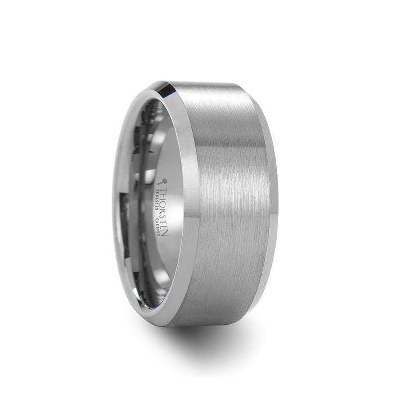 SHIPTON Tungsten Carbide Ring with Brushed Center and Beveled Edges - 10mm