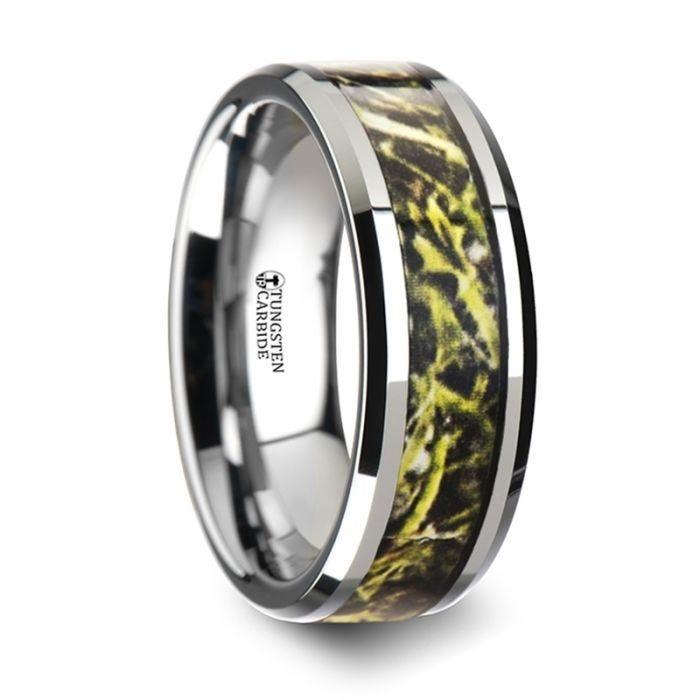 MOOR Tungsten Carbide Wedding Band with Green Marsh Camo Inlay - 8mm