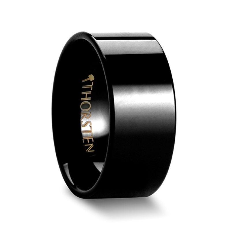 PORTLAND Flat Polished Finish Black Tungsten Ring - 10mm