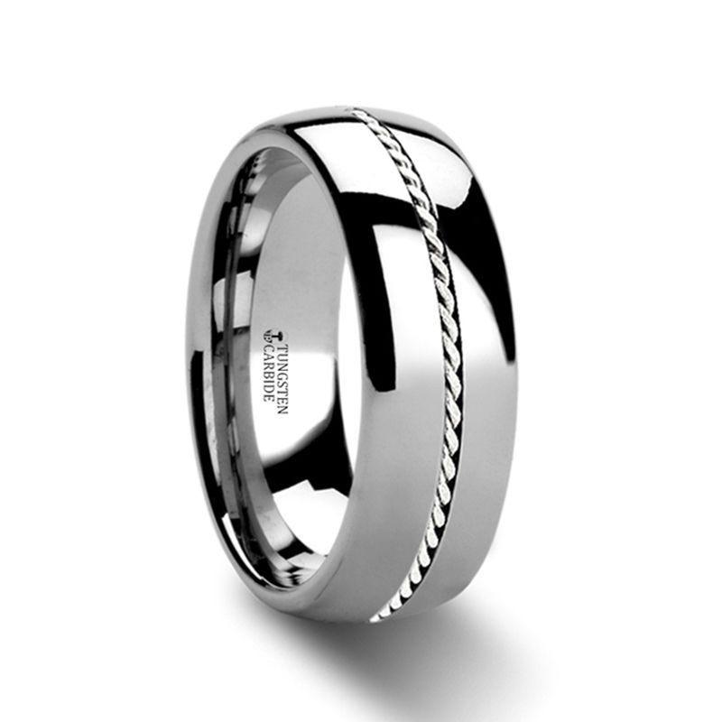 BALDWYN Braided Palladium 950 Inlay Domed Tungsten Ring - 6mm or 8mm