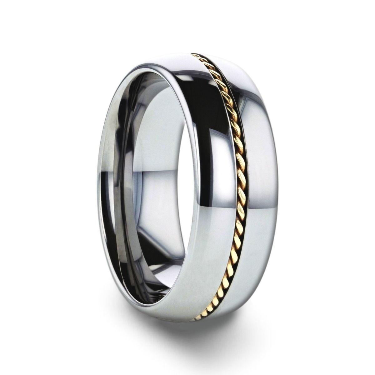 GOLDWYN Braided 14k Gold Inlay Domed Tungsten Ring - 6mm or 8mm