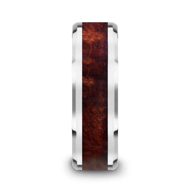 AUBURN Red Wood Inlaid Tungsten Carbide Ring with Bevels - 8mm