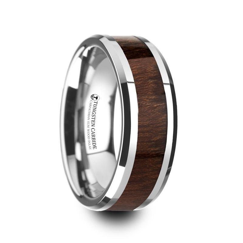 DACIAN Carpathian Wood Inlaid Tungsten Carbide Ring with Bevels - 6mm & 8mm