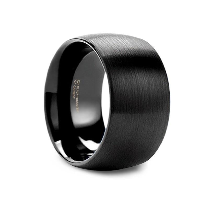 MILWAUKEE Round Black Tungsten Carbide Ring with Brushed Finish - 12mm