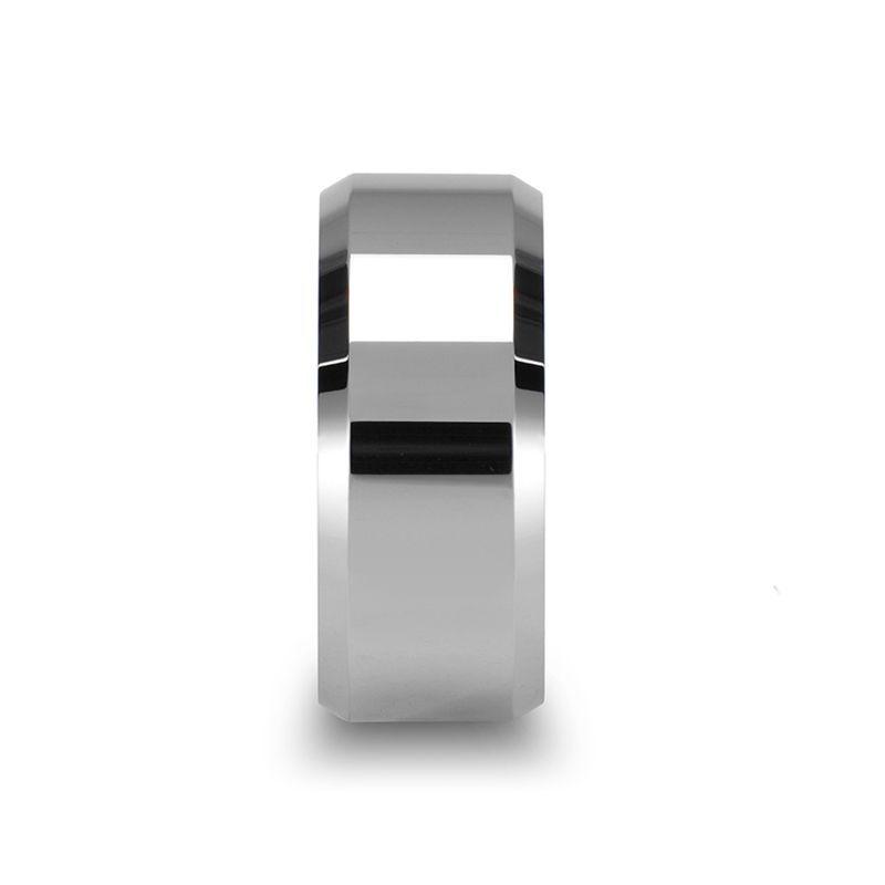 LAWTON White Tungsten Wedding Band with Beveled Edges - 10mm