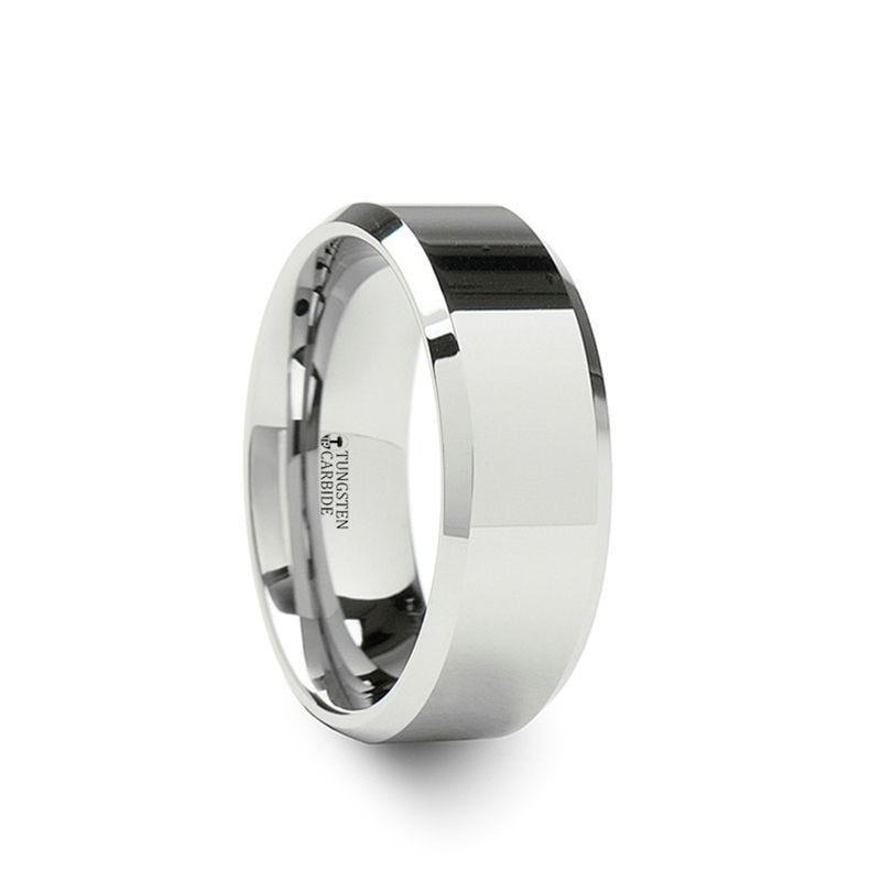 LICHFIELD White Tungsten Wedding Band with Beveled Edges and Polished Finish - 12mm