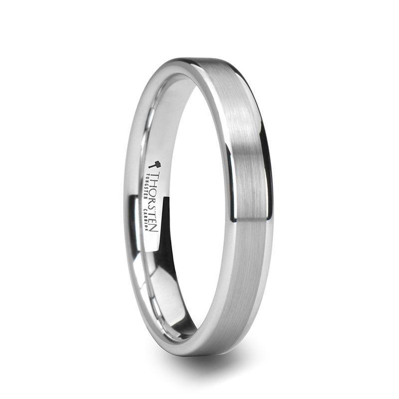 WAYNE Flat White Tungsten Wedding Band with Brushed Finished Center - 4mm - 8mm