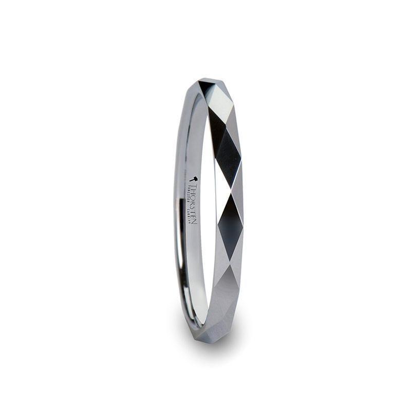 WICHITA Diamond Faceted White Tungsten Ring for Her - 2mm